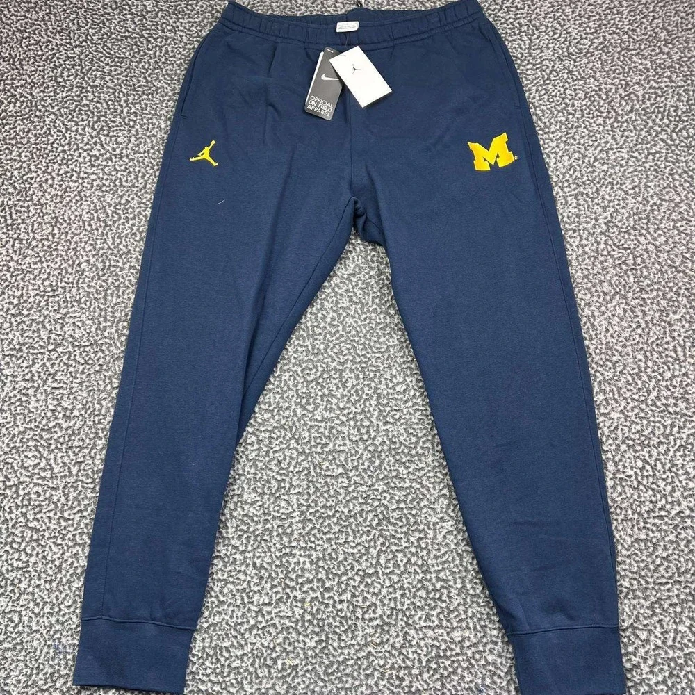 Air Jordan Michigan Wolverines Joggers Men Large Navy Blue Fleece New L
